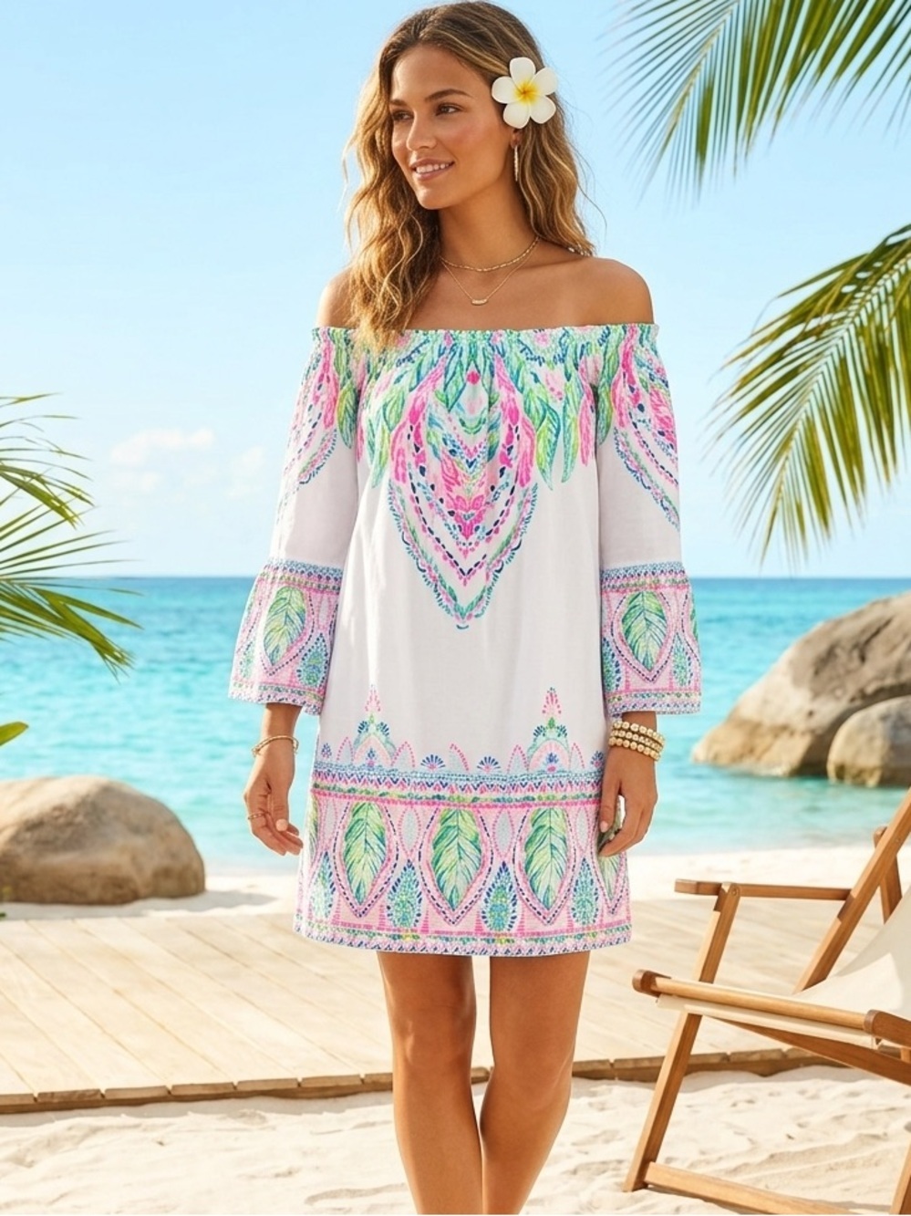 Lilly Pulitzer Nevie Coconut Coast Off Shoulder Dress Size Small